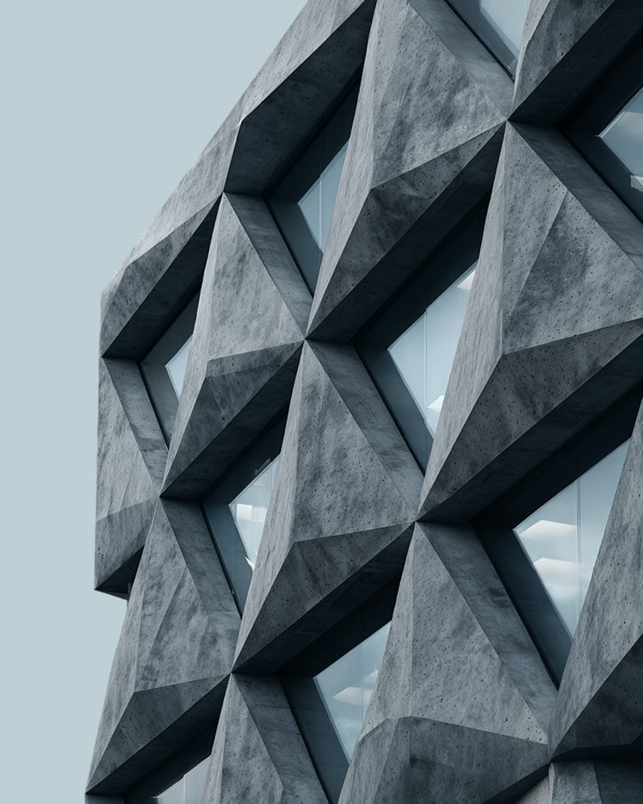 Faceted concrete façade
